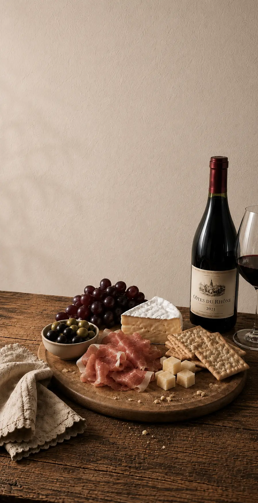 Uppdukade favoriter – vin, ost och charkbricka